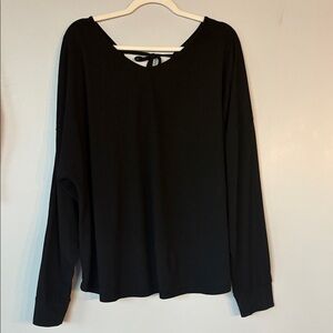 Black Long Sleeve Shirt with Back Tie - round neck line Spandex blend material